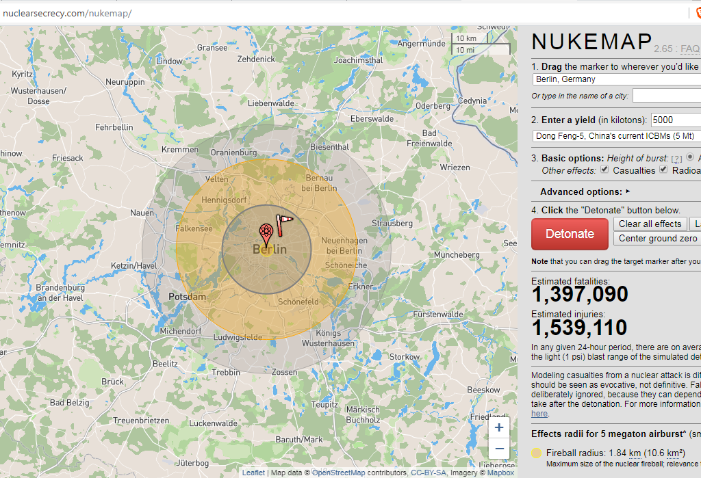 Atomwaffen Simulation Nukemap